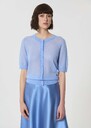 Gilet Gillie bleu ciel en mohair extra fin Ecru, Horizon, Pomme TARA JARMON