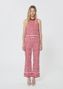 Pantalon Pietro rouge motif damier en lin Cerise, Mimosa TARA JARMON