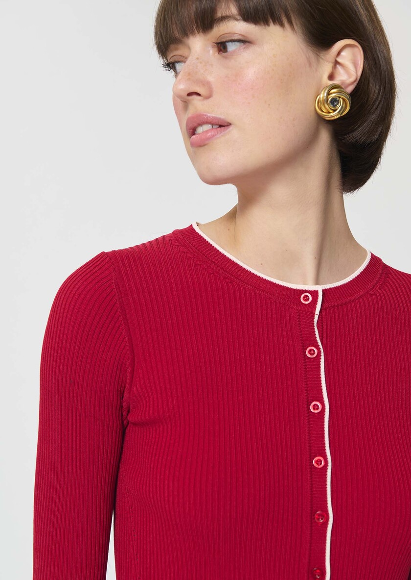 Gilet Gipsy rouge en maille côtelée Cerise TARA JARMON