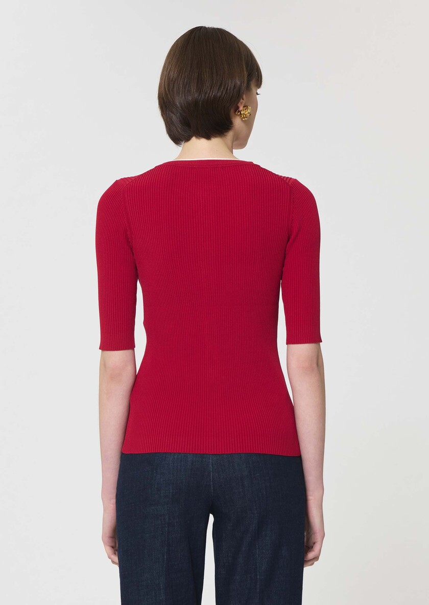 Gilet Gipsy rouge en maille côtelée Cerise TARA JARMON