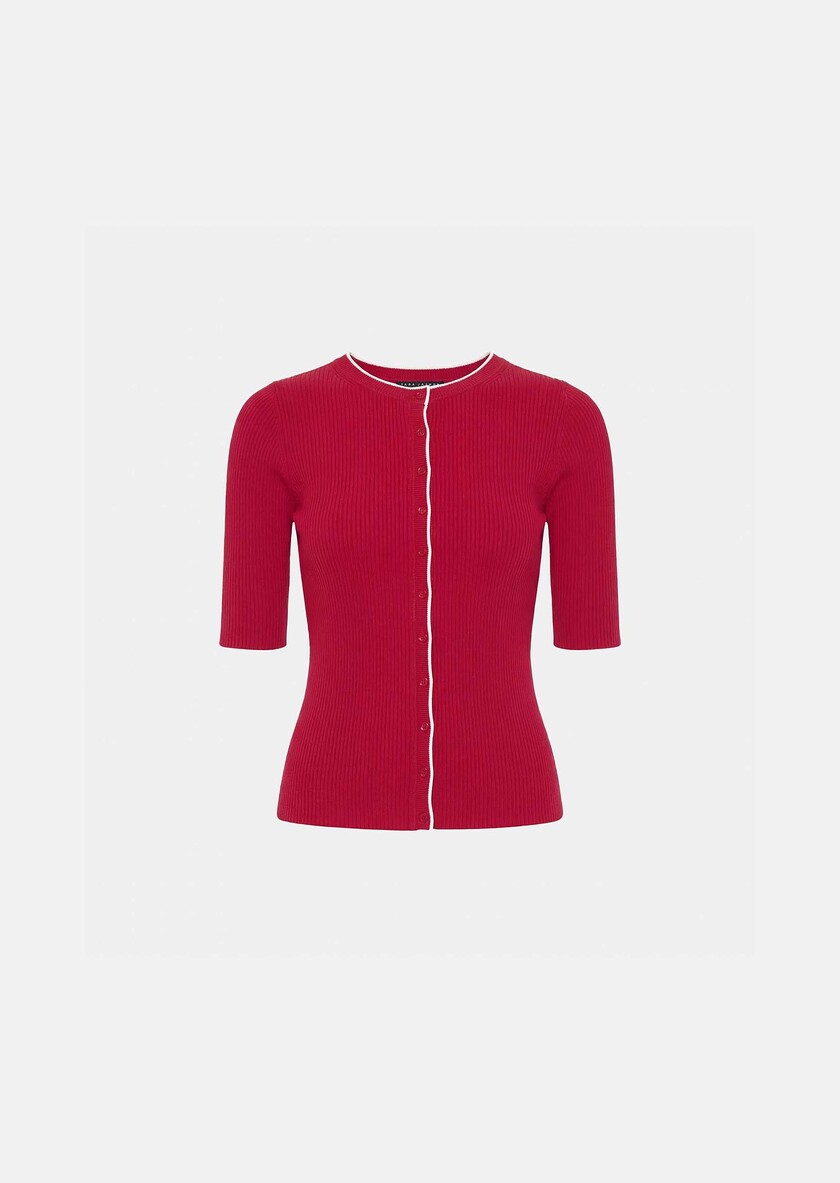 Gilet Gipsy rouge en maille côtelée Cerise TARA JARMON