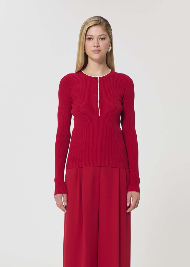 Pull Paulie rouge en maille côtelée Cerise TARA JARMON