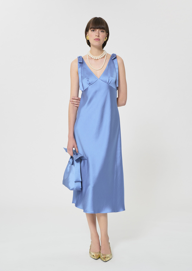 Robe Romance bleu ciel en satin Horizon TARA JARMON