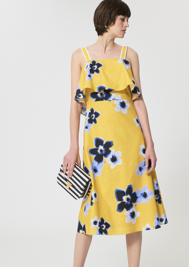 Robe Rosace jaune imprimé fleurs en lin et coton Mimosa TARA JARMON