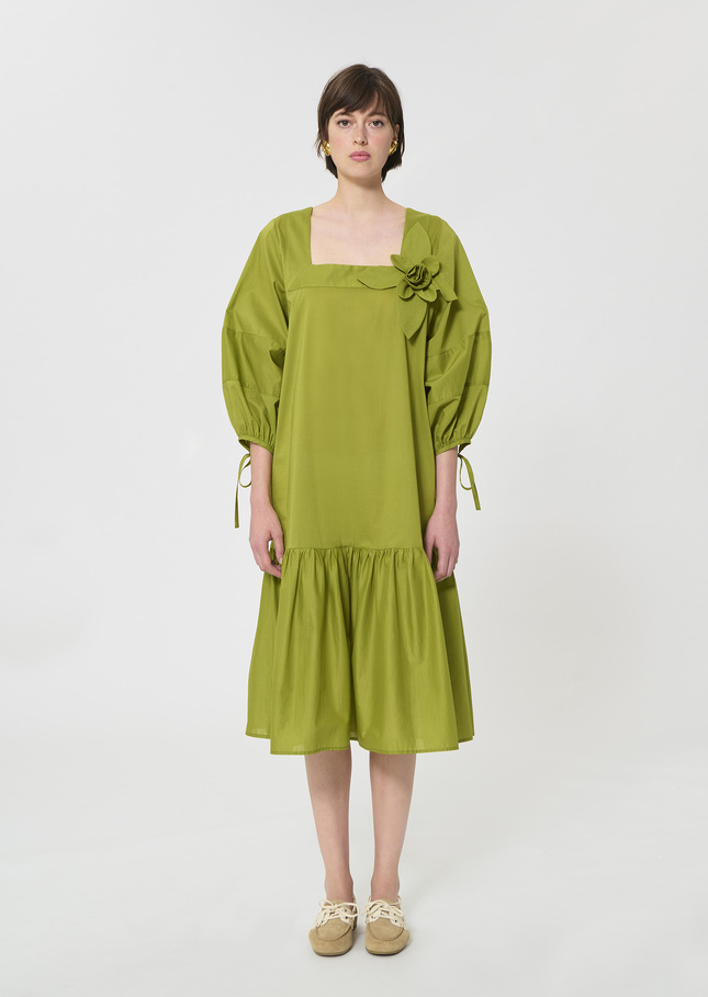 Robe Roméa verte en voile de coton Pomme TARA JARMON