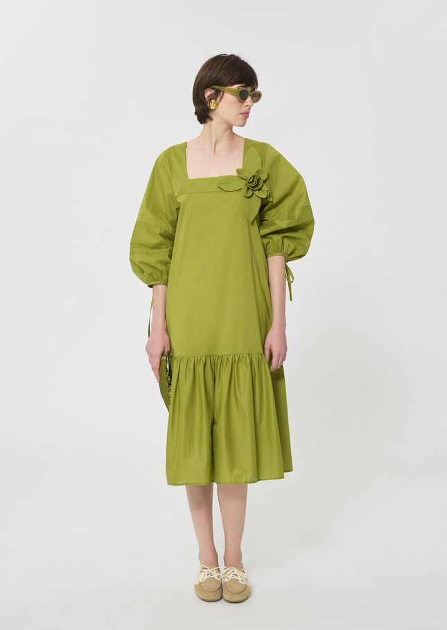 Robe Roméa verte en voile de coton Pomme TARA JARMON