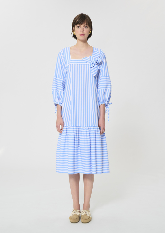 Robe Roméa bleu ciel à rayures en popeline Horizon TARA JARMON