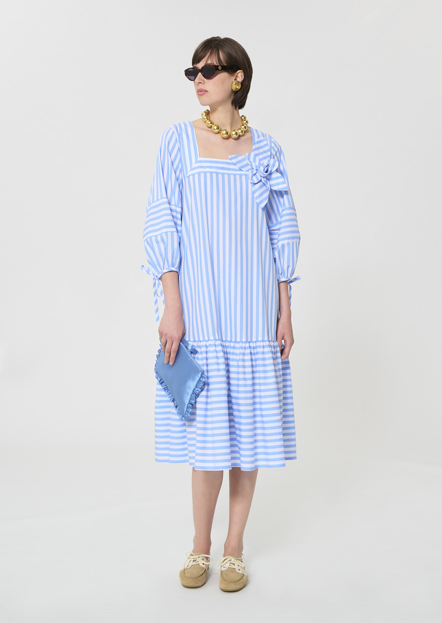 Robe Roméa bleu ciel à rayures en popeline Horizon TARA JARMON