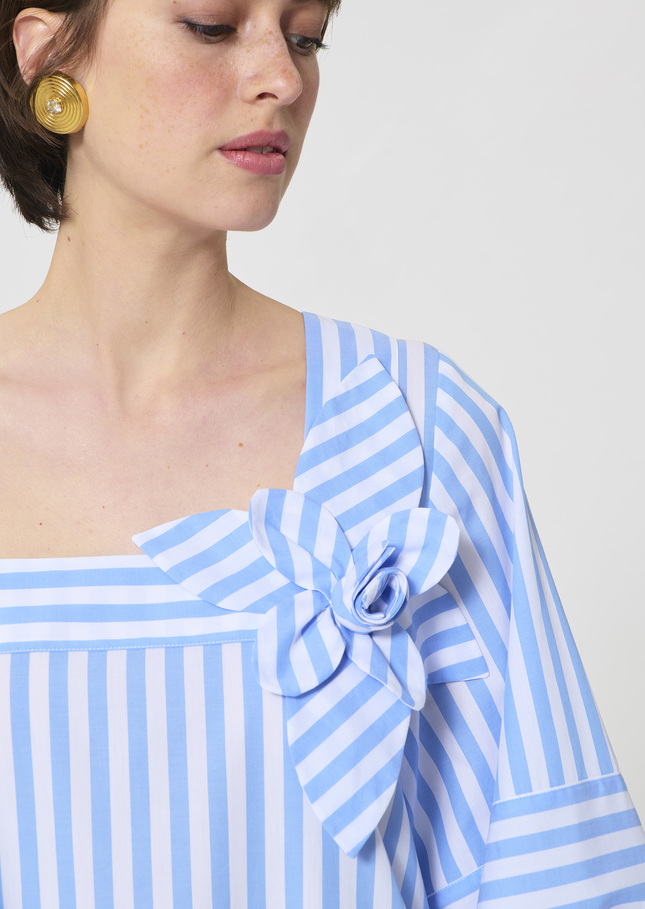 Robe Roméa bleu ciel à rayures en popeline Horizon TARA JARMON