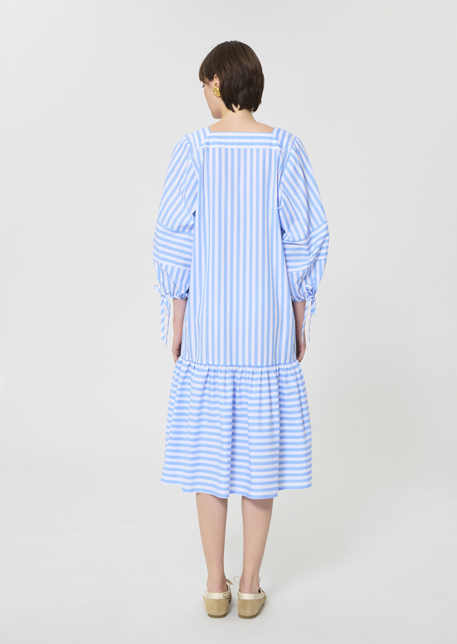 Robe Roméa bleu ciel à rayures en popeline Horizon TARA JARMON