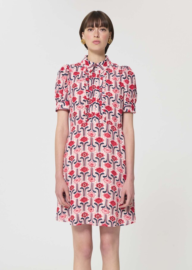 Robe Ricci rose pâle imprimé rétro Blush TARA JARMON