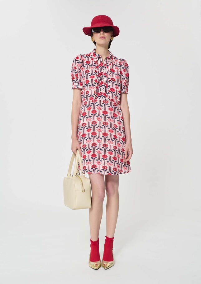 Robe Ricci rose pâle imprimé rétro Blush TARA JARMON