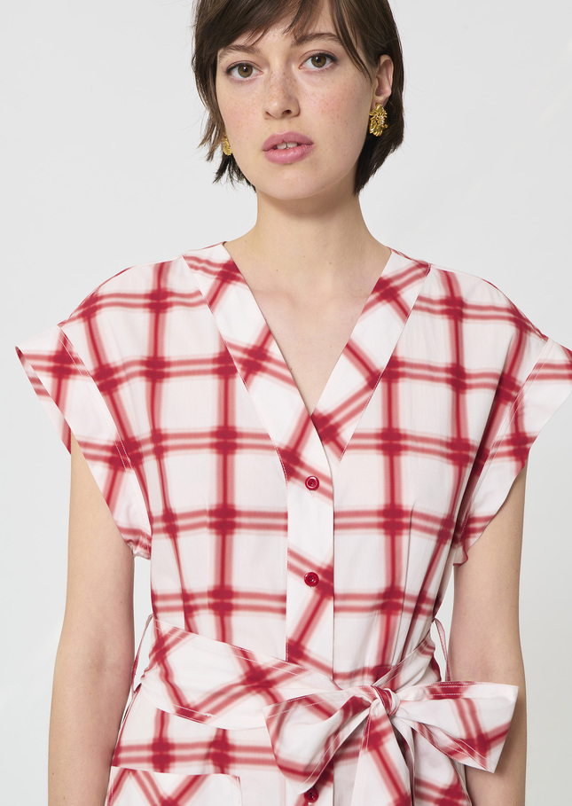 Robe Rosina rouge à carreaux en coton Cerise TARA JARMON