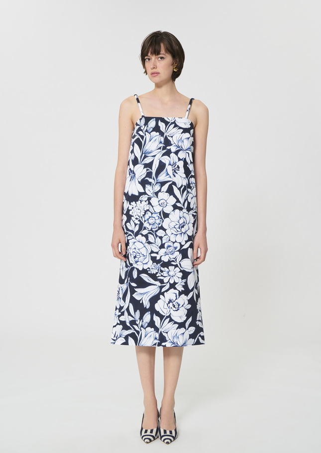 Robe Rosabella bleu nuit imprimé fleuri en coton Nuit TARA JARMON
