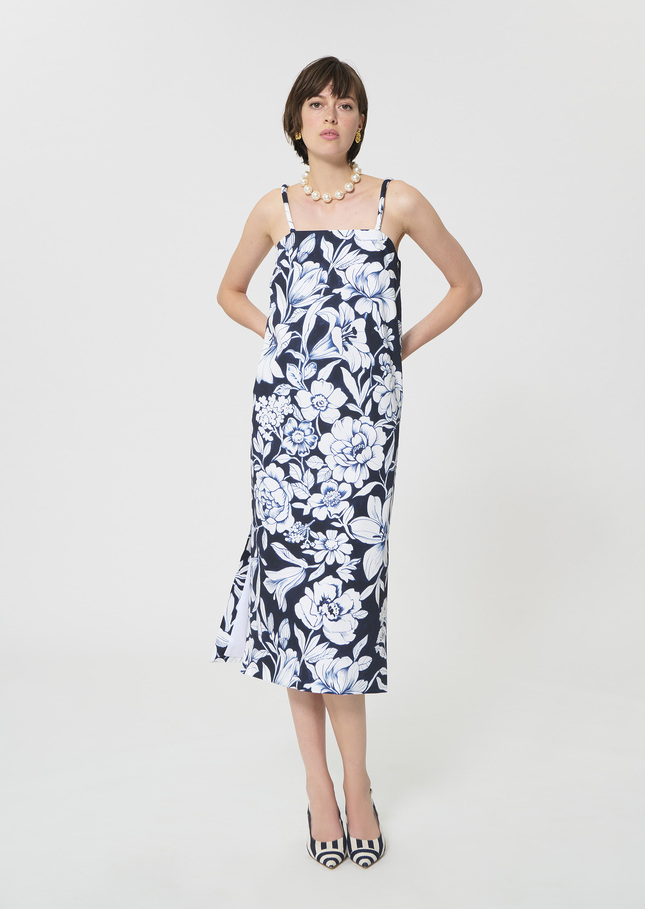 Robe Rosabella bleu nuit imprimé fleuri en coton Nuit TARA JARMON