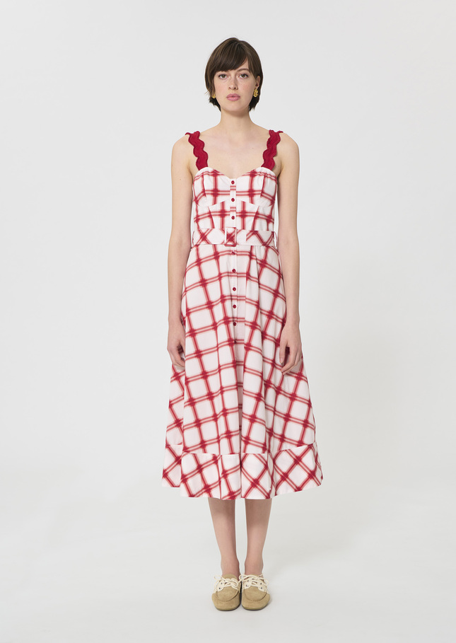 Robe Raquelina rouge à carreaux en coton Cerise TARA JARMON