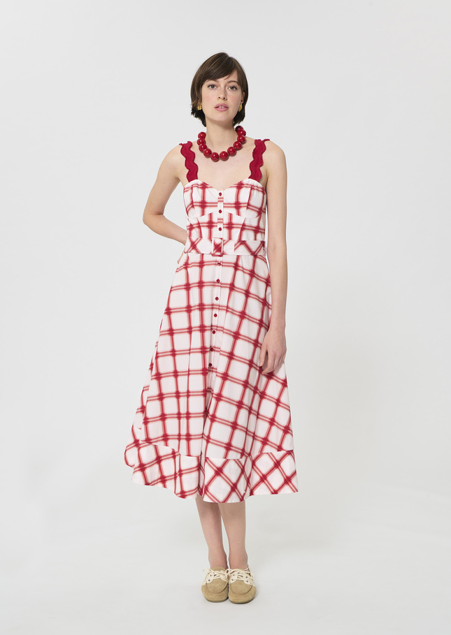 Robe Raquelina rouge à carreaux en coton Cerise TARA JARMON