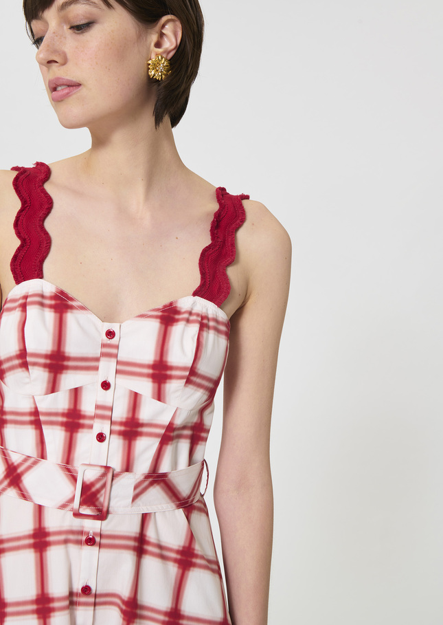 Robe Raquelina rouge à carreaux en coton Cerise TARA JARMON