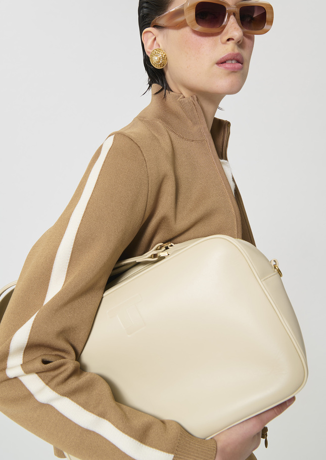 Sac Solal écru en cuir lisse Craie TARA JARMON