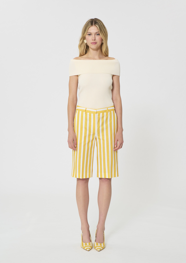 Short Sasha jaune à rayures en lin et coton Mimosa TARA JARMON