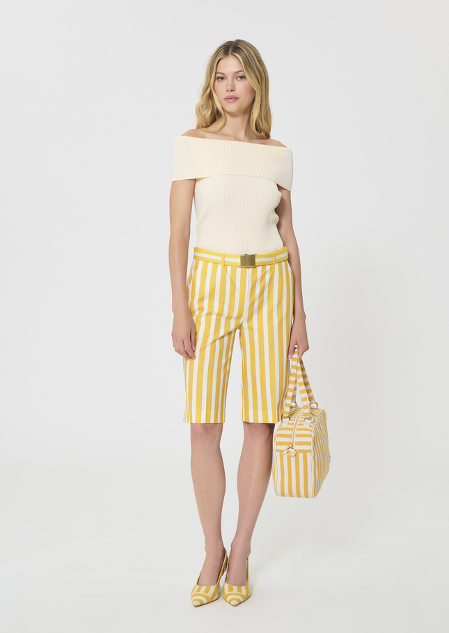 Short Sasha jaune à rayures en lin et coton Mimosa TARA JARMON