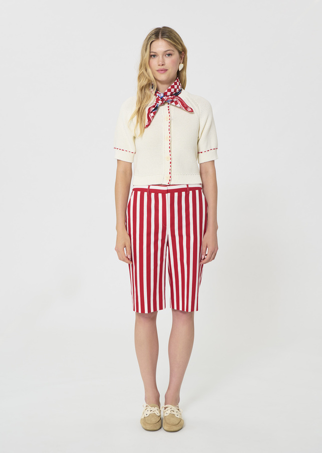 Short Sasha rouge à rayures en lin et coton Cerise TARA JARMON