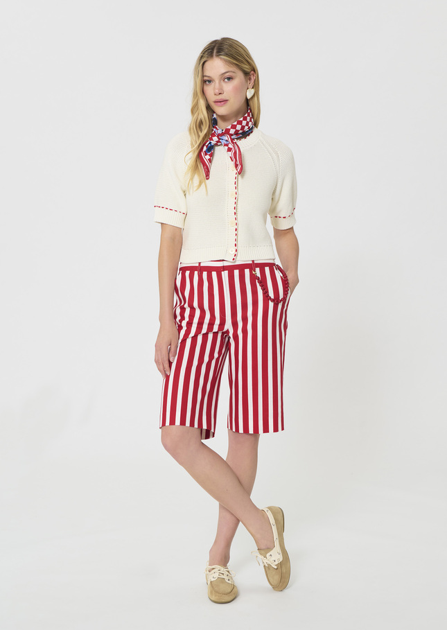 Short Sasha rouge à rayures en lin et coton Cerise TARA JARMON