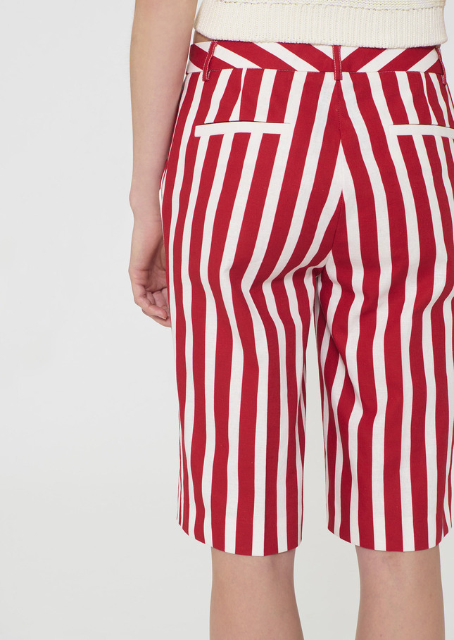 Short Sasha rouge à rayures en lin et coton Cerise TARA JARMON