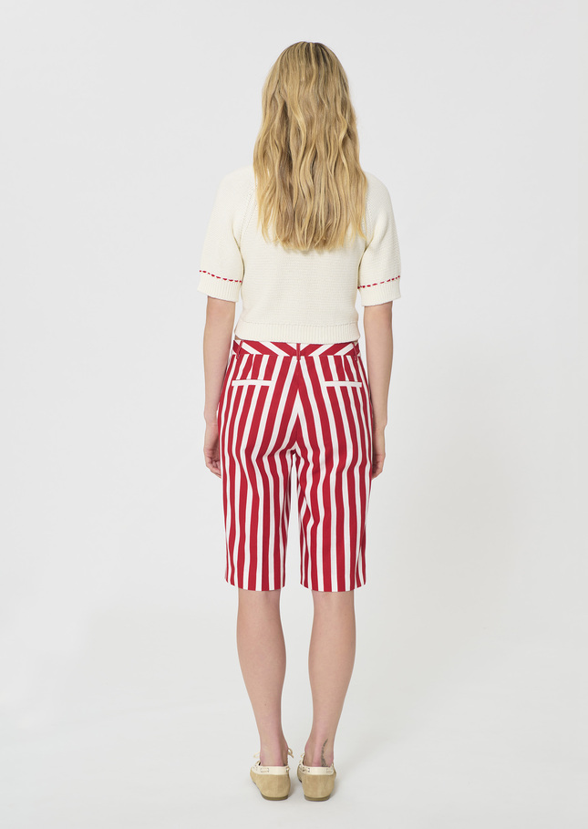 Short Sasha rouge à rayures en lin et coton Cerise TARA JARMON