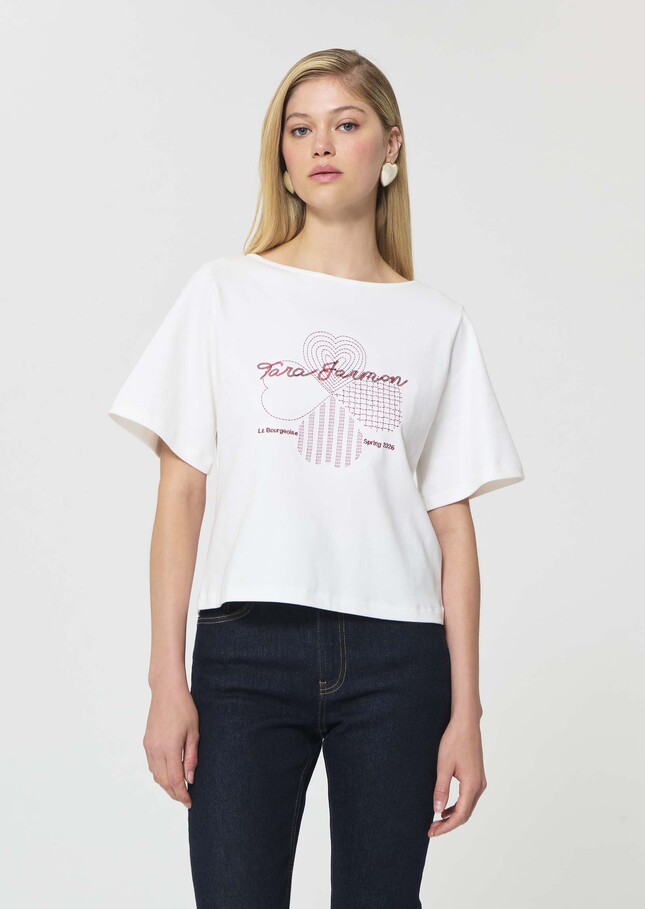 T-shirt Taraclover blanc brodé trèfle en coton Blanc TARA JARMON