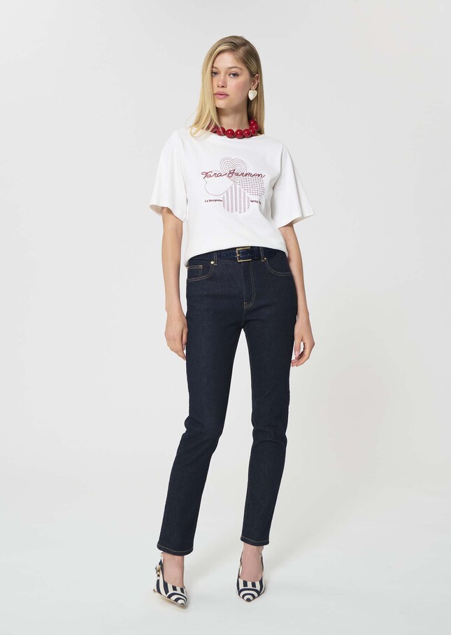 T-shirt Taraclover blanc brodé trèfle en coton Blanc TARA JARMON