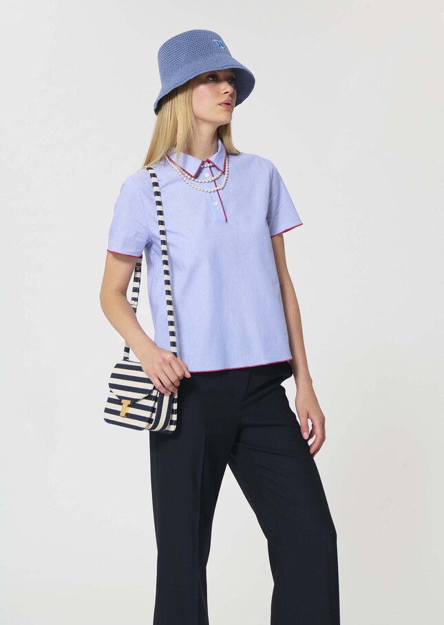 Top Tennis bleu à fines rayures en coton Bleu TARA JARMON