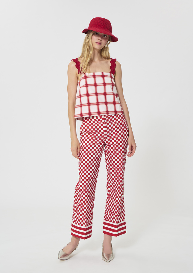 Top Thaddeo rouge à carreaux en coton Cerise TARA JARMON