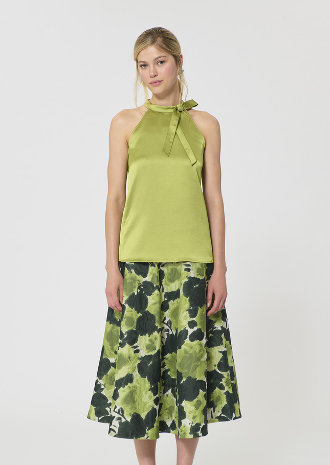 Top Tierri vert en satin Anis TARA JARMON