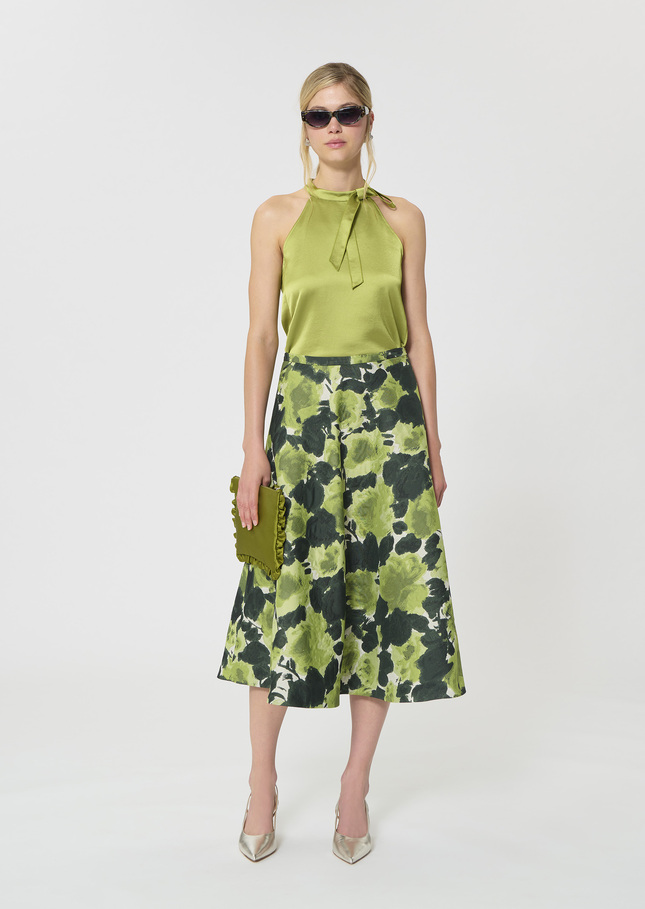Top Tierri vert en satin Anis TARA JARMON