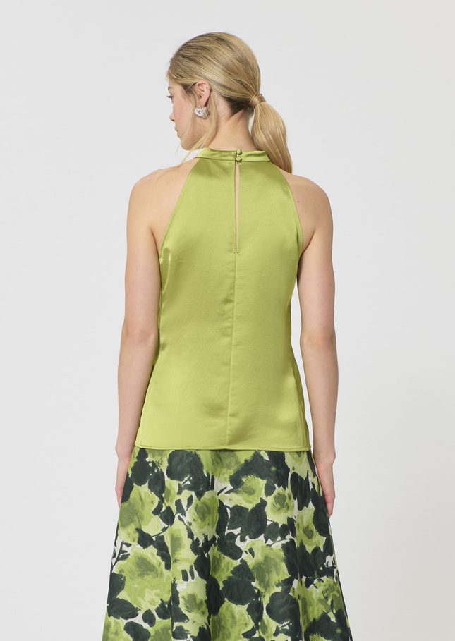 Top Tierri vert en satin Anis TARA JARMON