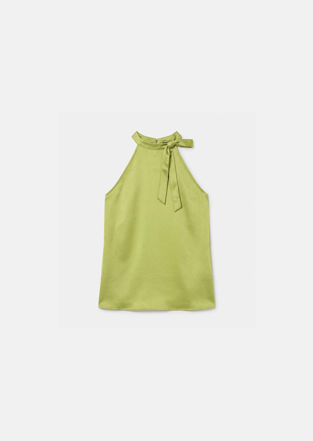 Top Tierri vert en satin Anis TARA JARMON