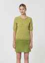 Pull Ponzo vert chiné en mohair léger Amande, Ecru TARA JARMON