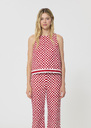 Top Tiffany rouge motif damier en lin Cerise TARA JARMON