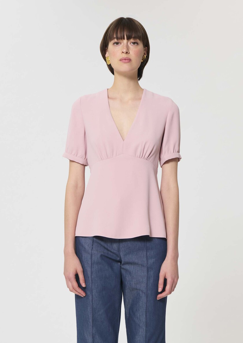 Top Tessa rose pâle en crêpe fluide Blush TARA JARMON