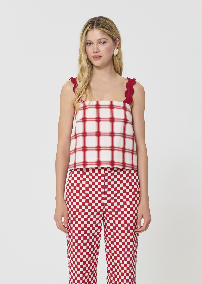 Top Thaddeo rouge à carreaux en coton Cerise TARA JARMON