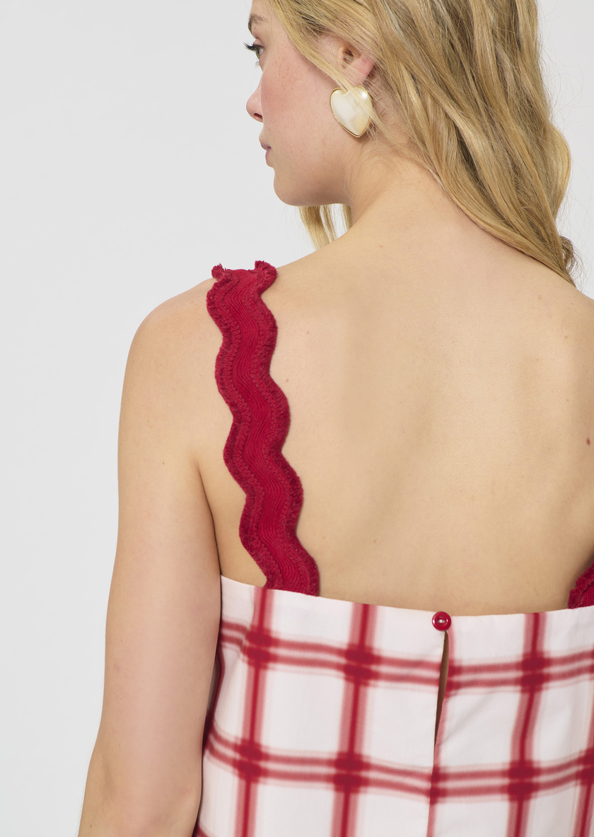 Top Thaddeo rouge à carreaux en coton Cerise TARA JARMON