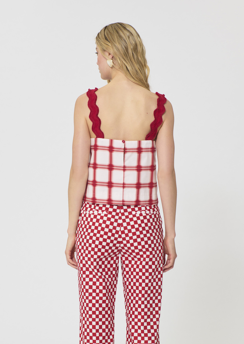 Top Thaddeo rouge à carreaux en coton Cerise TARA JARMON