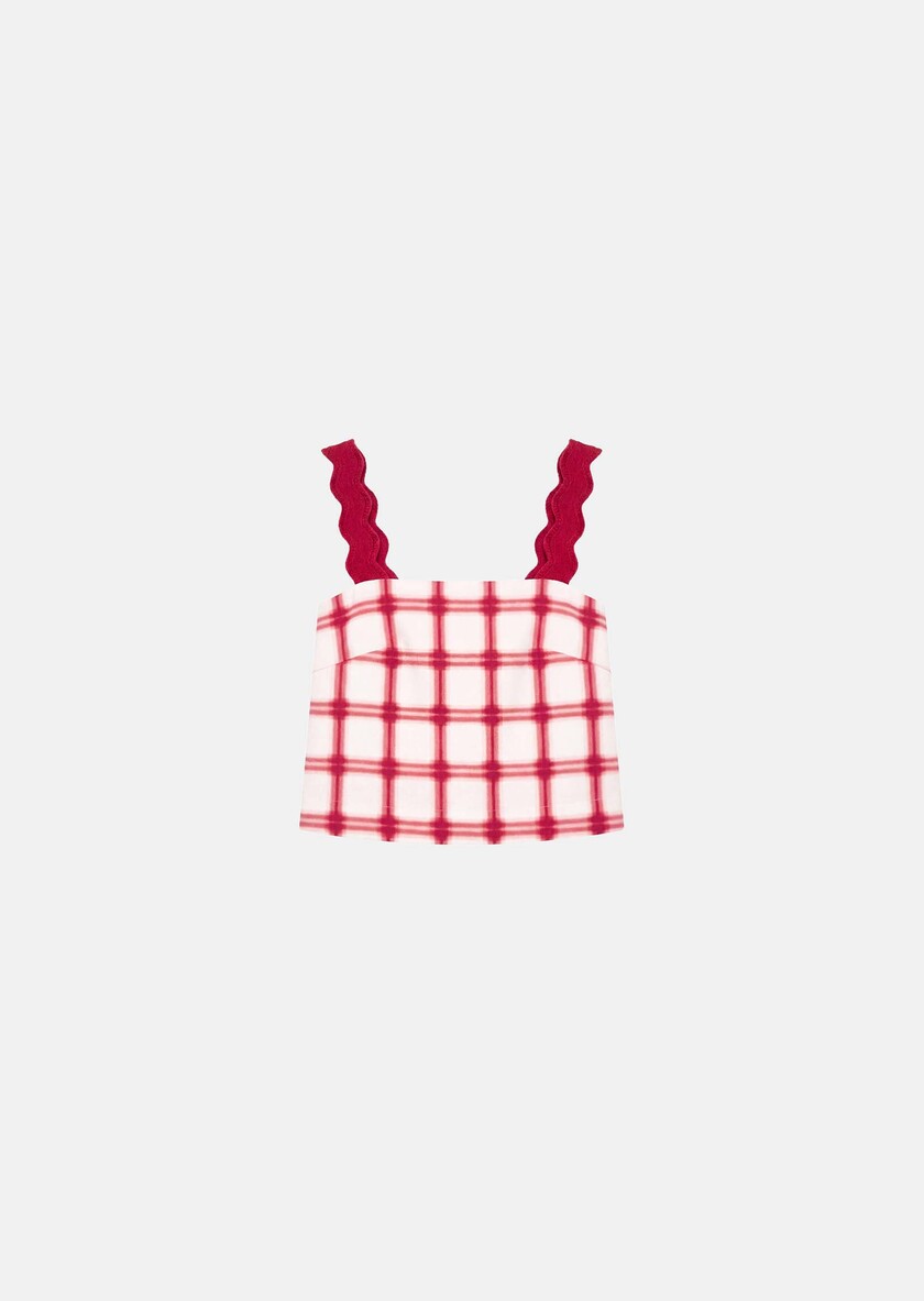 Top Thaddeo rouge à carreaux en coton Cerise TARA JARMON