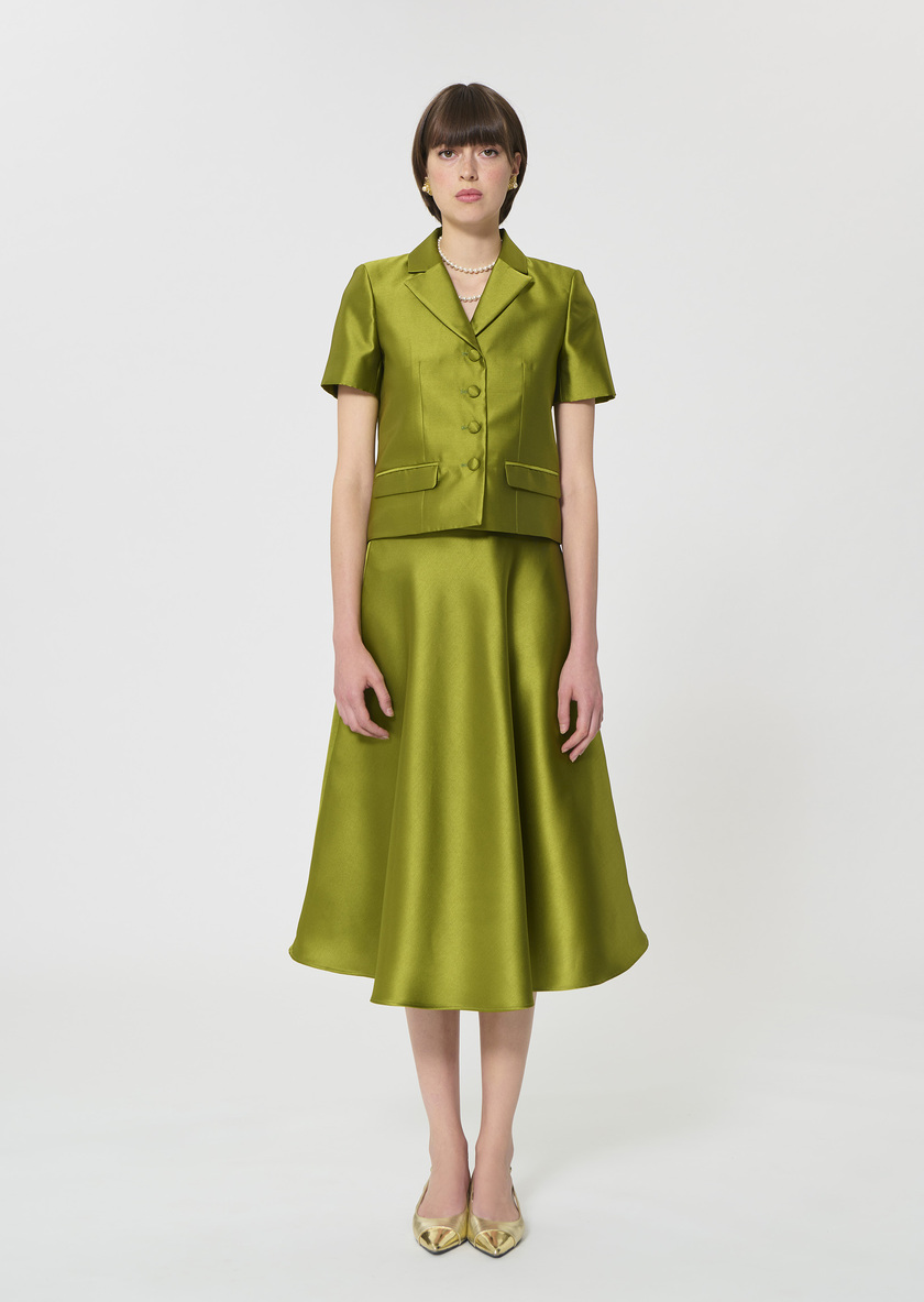 Veste Victoire verte en satin duchesse Anis TARA JARMON