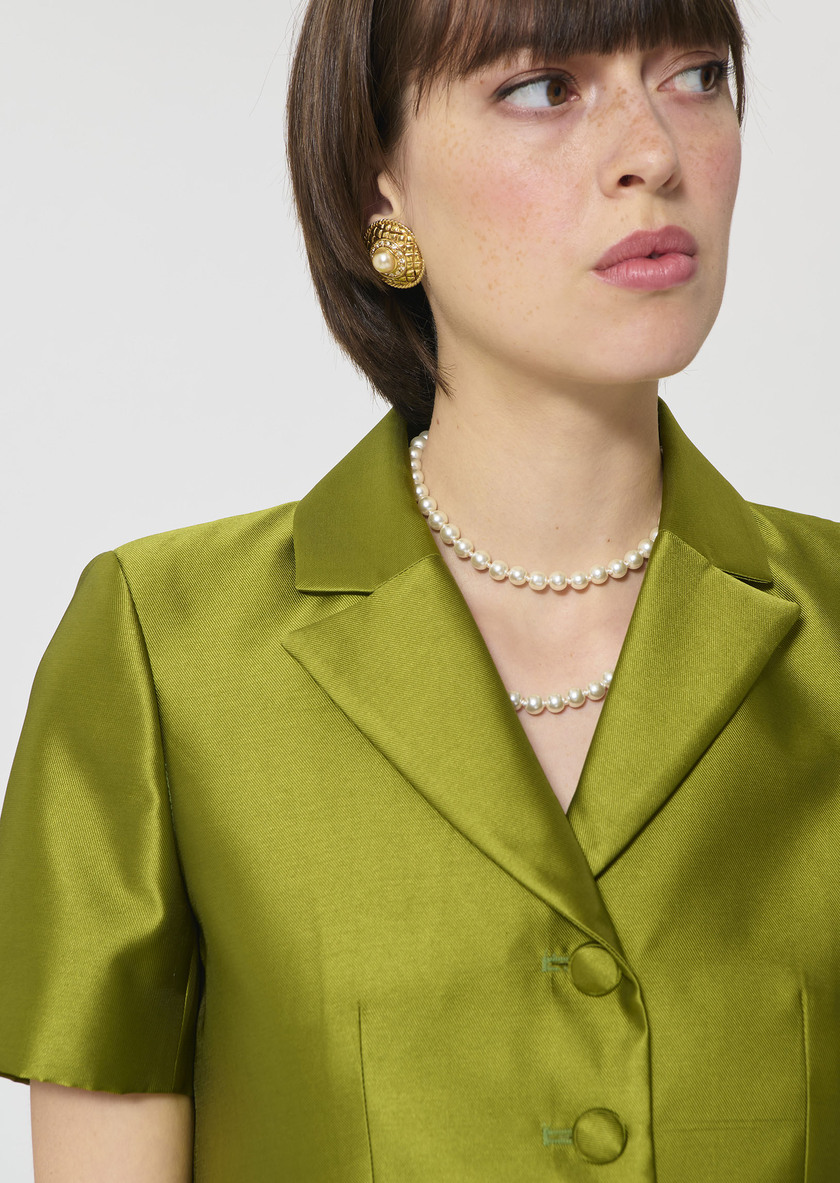 Veste Victoire verte en satin duchesse Anis TARA JARMON