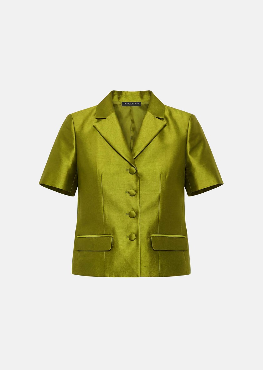 Veste Victoire verte en satin duchesse Anis TARA JARMON