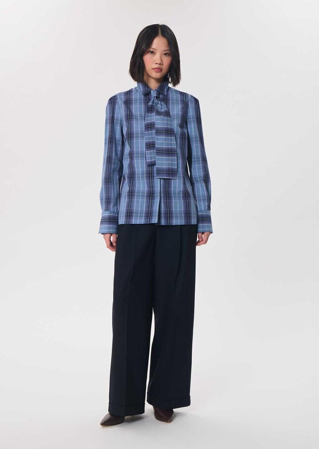 Chemise Christiane bleu nuit à col lavallière Nuit TARA JARMON