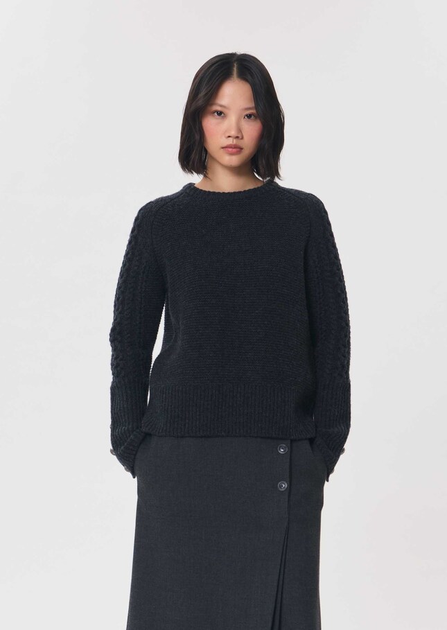 Pull Pilou gris chiné à col roulé Gris chine TARA JARMON