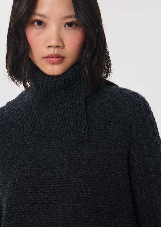 Pull Pilou gris chiné à col roulé Gris chine TARA JARMON